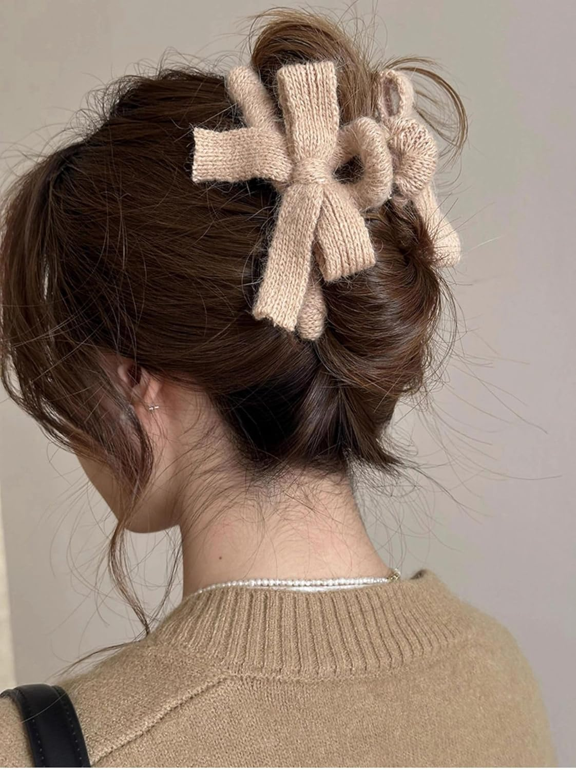 Resweky Hair Barrettes Bowknot Winter Wool Yarn Hair Clips Cute Hair Clips for Women Girls Brown image number 4