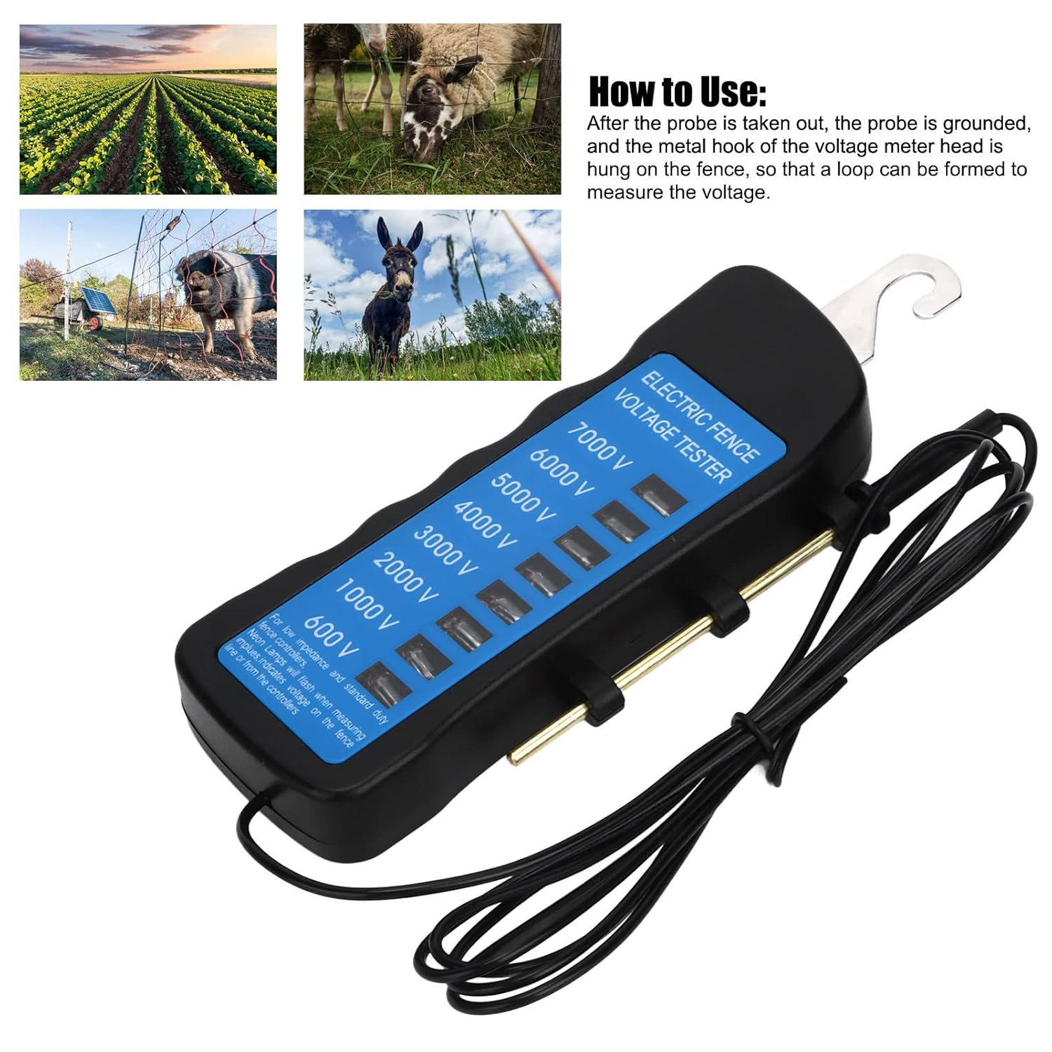 CHICIRIS Voltage Tester, Electric Fence Tester Durable Multi Light Voltage Detection Portable for Farm Supply Fencing for Livestock Enclosures image number 4