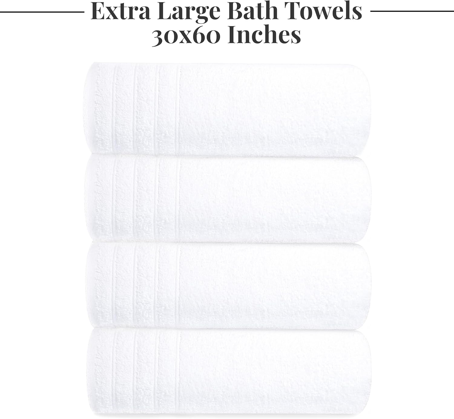Tens Towels Large Bath Towels, 100% Cotton Towels, 30 X 60 Inches, Extra Large Bath Towels, Lighter Weight & Super Absorbent, Quick Dry, Perfect Bathroom Towels for Daily Use (Pack of 4) (White) image number 3