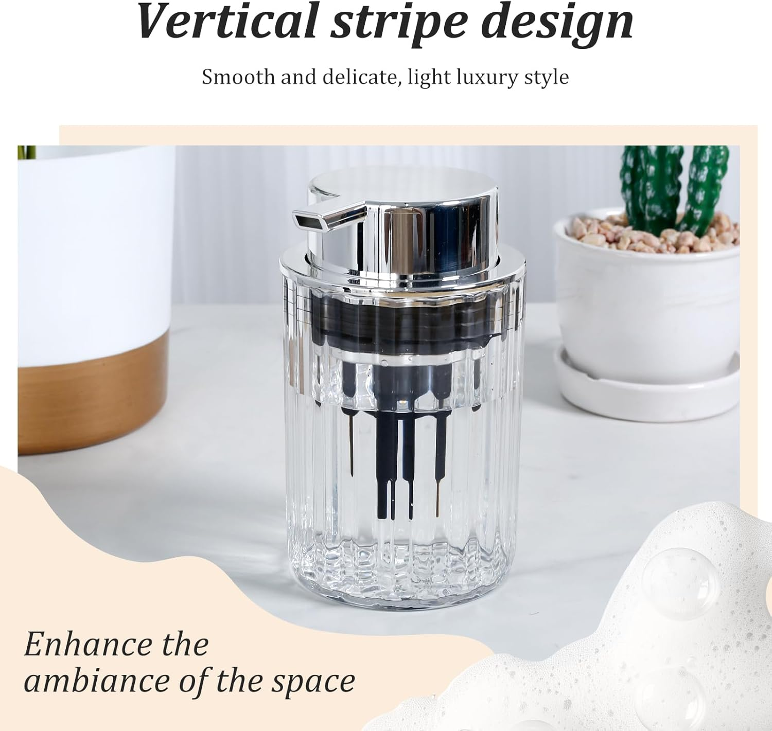 Foaming Soap Dispenser with Pump Refillable Glass Foaming Hand Soap Pump Delicate Foaming Soap Dispenser Clear for Kitchen Bathroom Hand Soap Pump Dispenser for Essential Oil Shampoo (1, Silver) image number 4