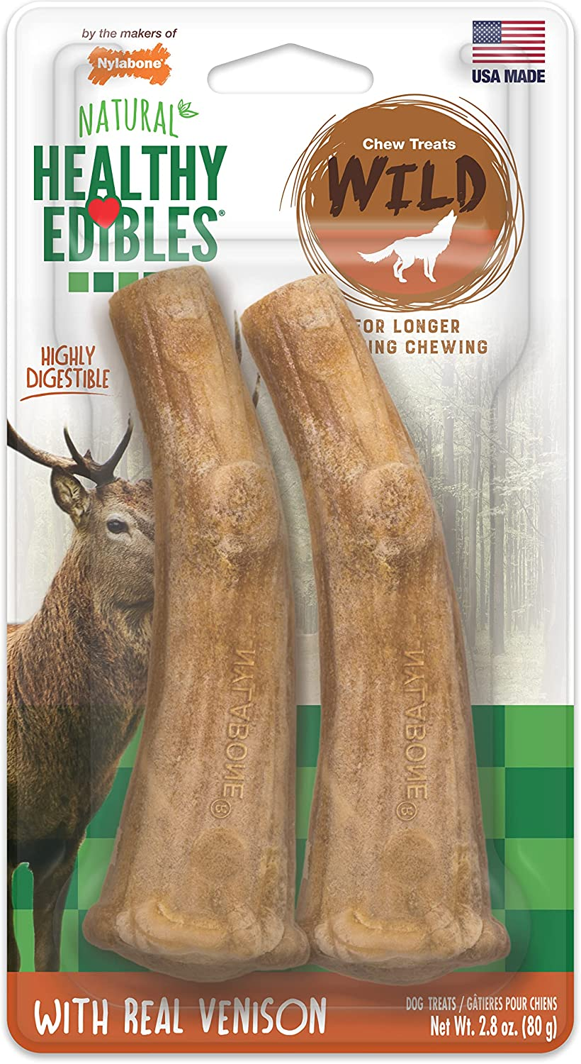 Nylabone Healthy Edibles Wild Venison Antler Dog Chew Treats (Pack of 2) image number 5