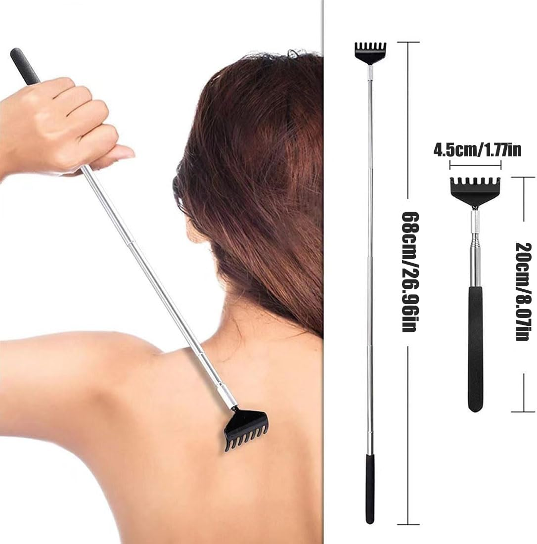 3 Pcs Portable Extendable Back Scratcher,Extendable Back Scratcher,Portable Telescoping Metal Back Scratchers,Hand Massager with Soft Rrubber Treatment（Black, Blue and White） image number 2