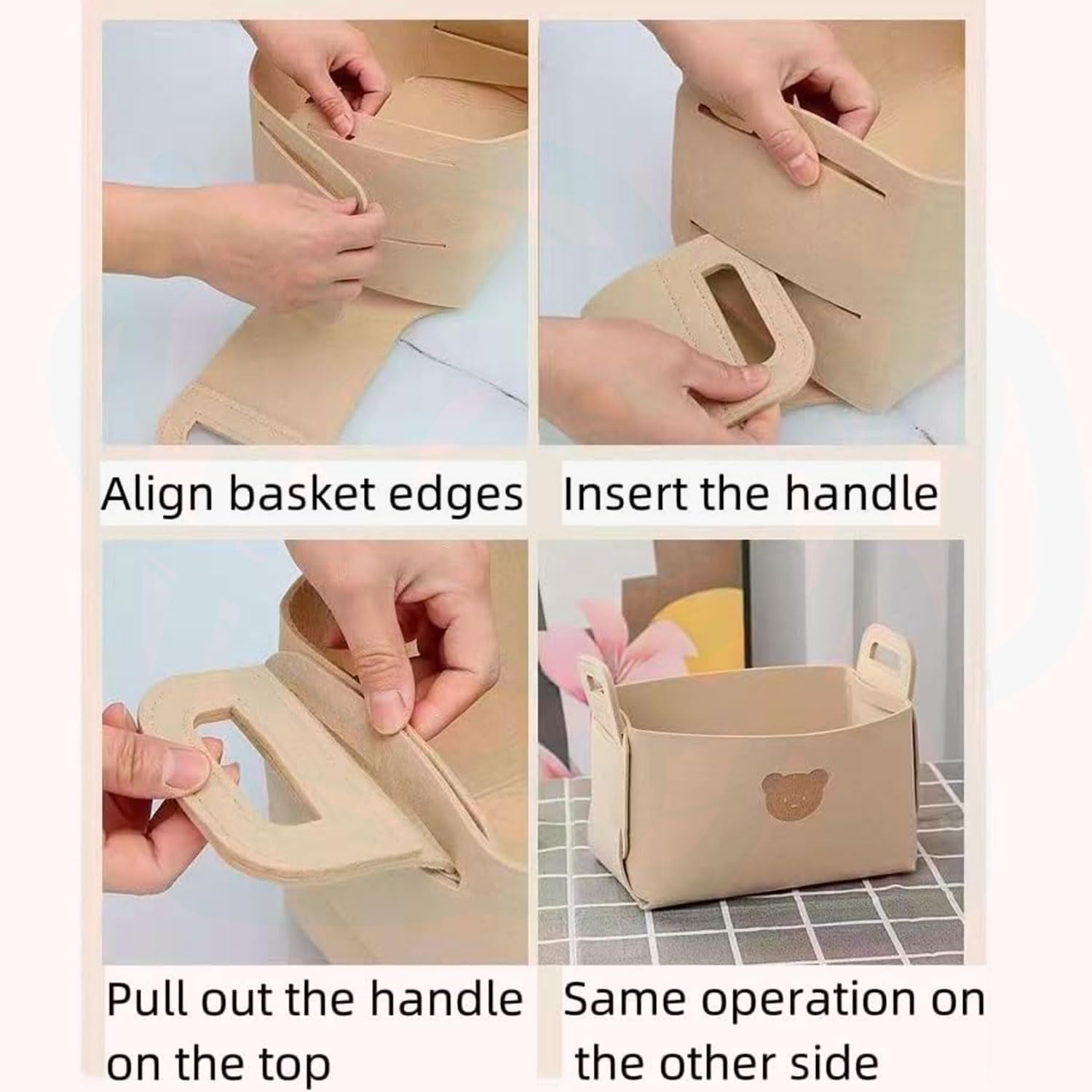 3-Pack Large Capacity Collapsible Storage Bins with Handles - Teddy Bear Felt Organizers for Office, Bedroom & Nursery Collapsible Organizer for Toys, Clothes, Laundry, image number 6