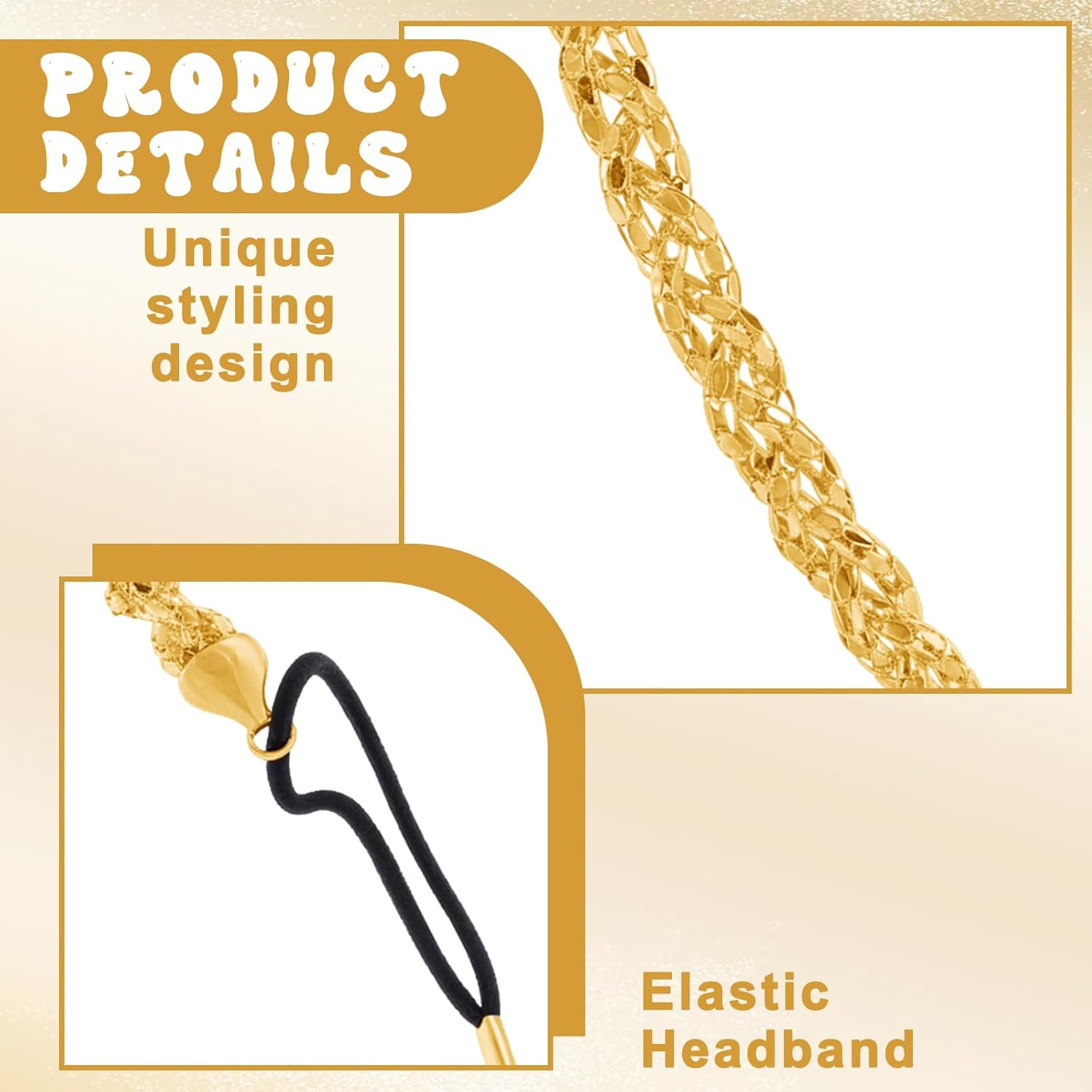 Gold Headband, Sparkly Elastic Metal Headband for Women Fashion Wedding Headpiece Jewelry Hair Accessories for Festival Prom Party image number 1