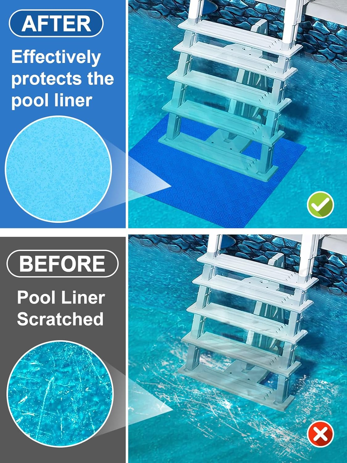 Swimming Pool Ladder Step Mat - 36 * 36In Large Non-Slip Texture Pad for In-Ground or above Ground Pools, Vinyl Stairs Stability Cushion Protector