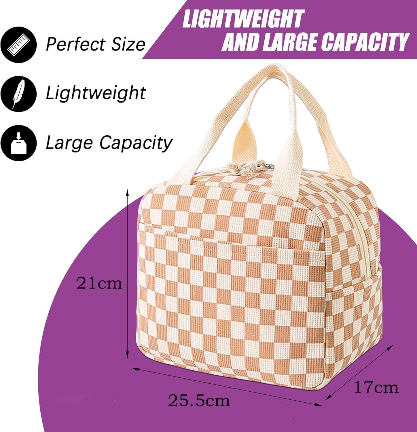 Lylilidy Insulated Lunch Bag Women, Large Pack Lunch Bags, Lunch Bags Cooler Tote for Kids, Leakproof Ladies Bento Bag for Work, School, Picnic(Coffee Check) image number 6