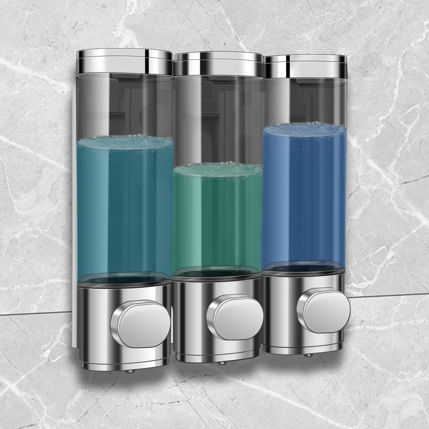 3-In-1 Shampoo and Conditioner Dispenser, 3 Chamber No Drill Wall-Mounted Shower Soap Dispenser for Bathroom Hotel image number 1
