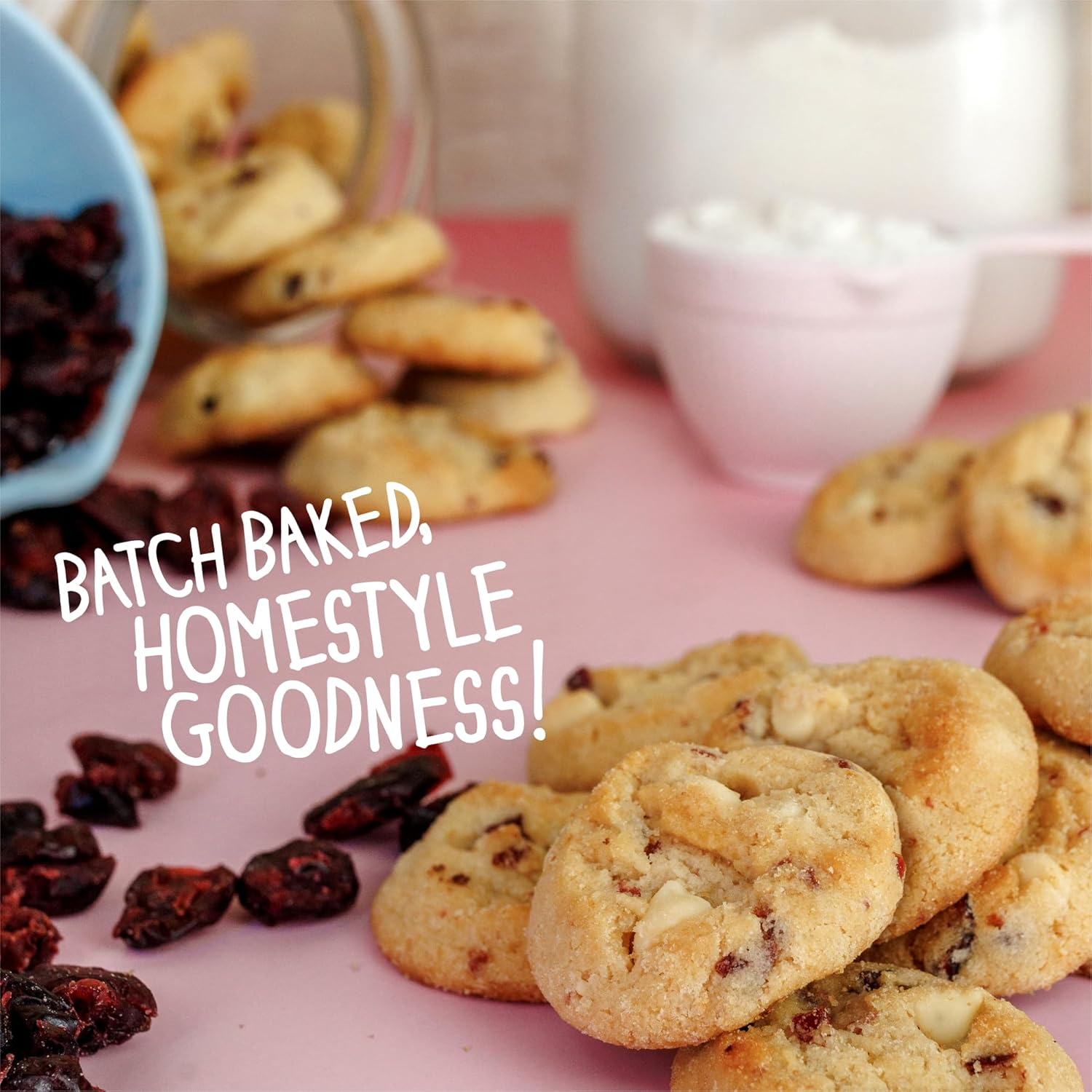 Cookie Time Cranberry White Chocolate Cookies Bucket, 2 X 600 G | Approx 85 Bite-Size Cookies | Homestyle Biscuits Made with Real White Chocolate image number 3