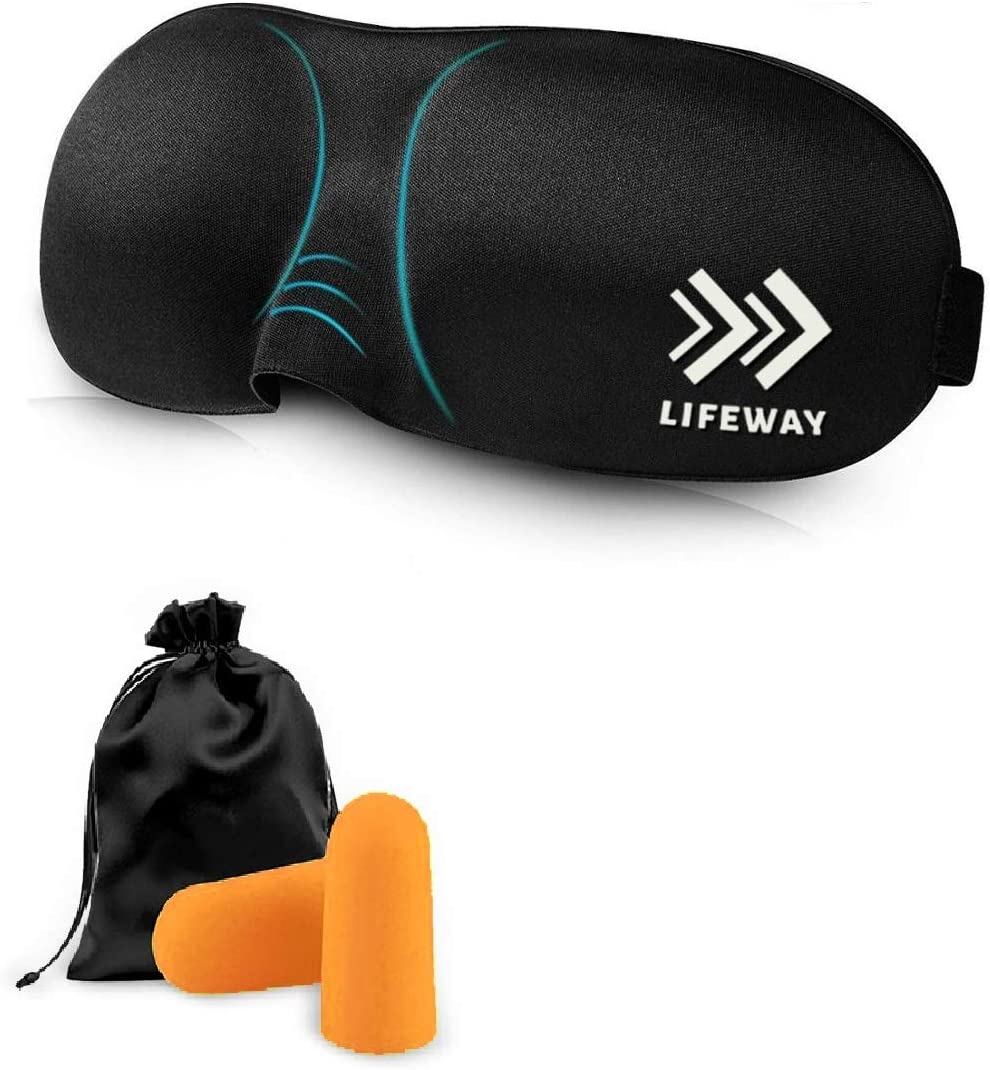 LIFEWAY Sleep Mask Eye Mask for Men Women - 3D Sleep Mask Eye Mask with Ear Plug and Travel Pouch - Best Night Blindfold for Travel, Spa, Naps, Airplane, Meditation (Black) image number 2