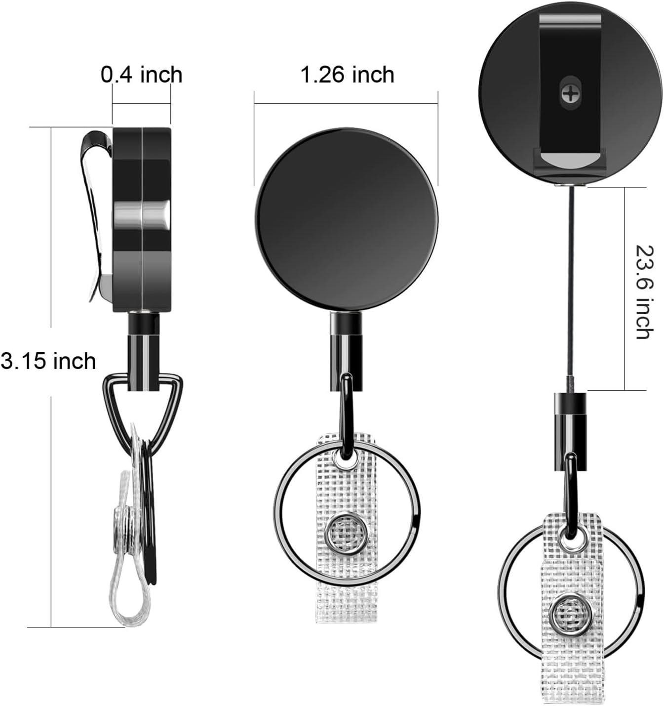 Teskyer Retractable Keychains, Heavy Duty Retractable Badge Reels, Metal Badge Holder with Belt Clip Key Ring for Name Card Badge (Diameter: 1.25 In, Pack of 3, Round)