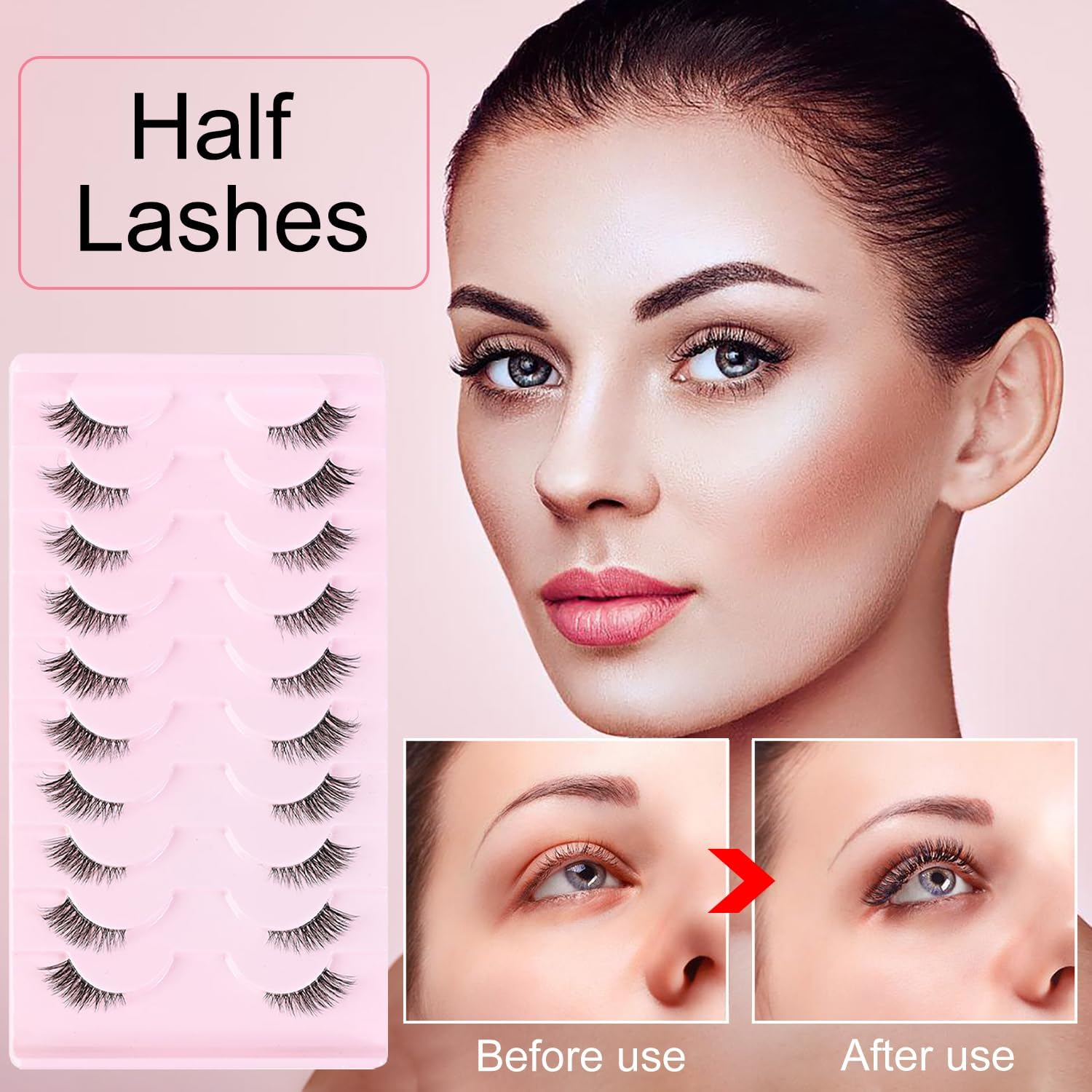 YPYMOD 10 Pairs Half Eyelashes Natural Artificial Cat Eye Clear Band Half Cat Eye Fluffy False Natural Fake Lashes 18 Mm image number 2