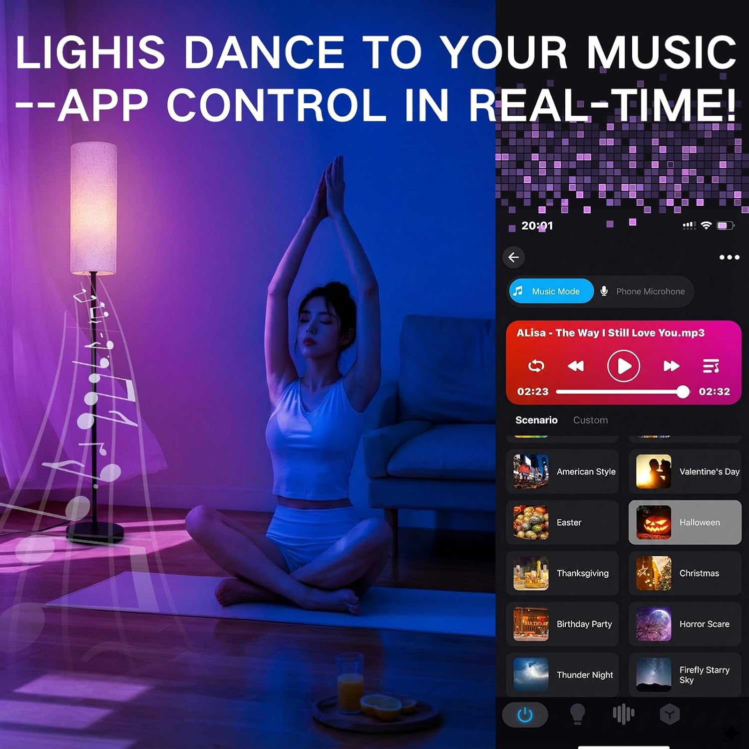 170Cm Smart LED Floor Lamp with APP Control & RGB Colors - Dimmable Standing Lamp for Living Room, Bedroom, Gaming - Remote, Timer, 9W Bulb Included image number 4