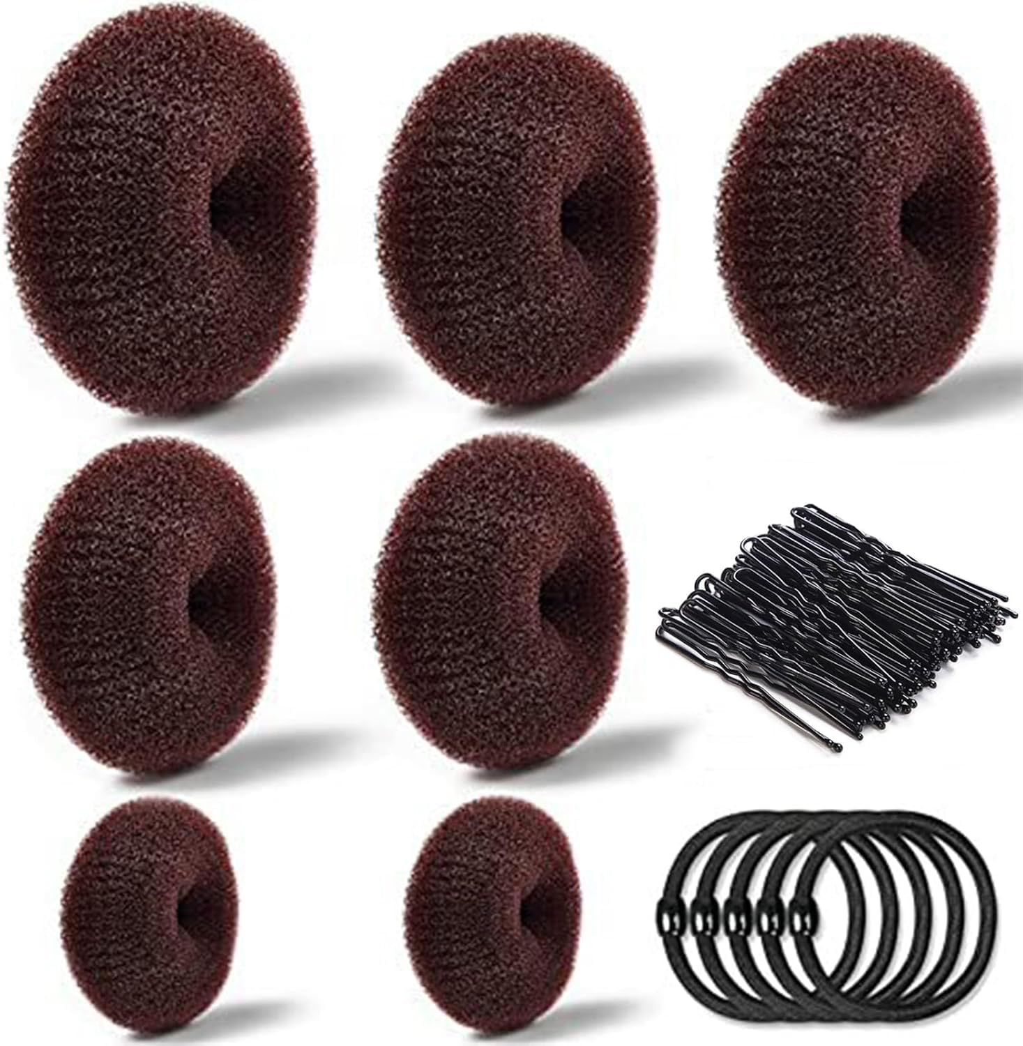Donut Hair Bun Maker Set - 7 Pieces Ring Style Bun Makers with Elastic Bands & Hair Pins | Easy 5-Second Updos & Secure No-Slip Grip for Women, Teens, Kids | Perfect for School, Party, Wedding, Yoga image number 3