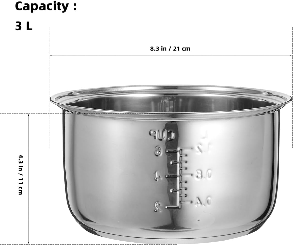 Amosfun 3L Electric Rice Cooker Inner Pot Stainless Steel Nonstick Universal Fit Easy to Clean Material