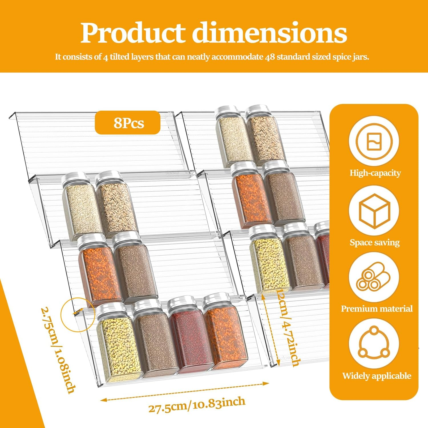 NIPUAEGO 4Pcs/8Pcs Spice Drawer Organizer, Expandable Spice Seasoning Holder Storage Organisation for Drawer Countertop Kitchen Cabinet (Style2) image number 5