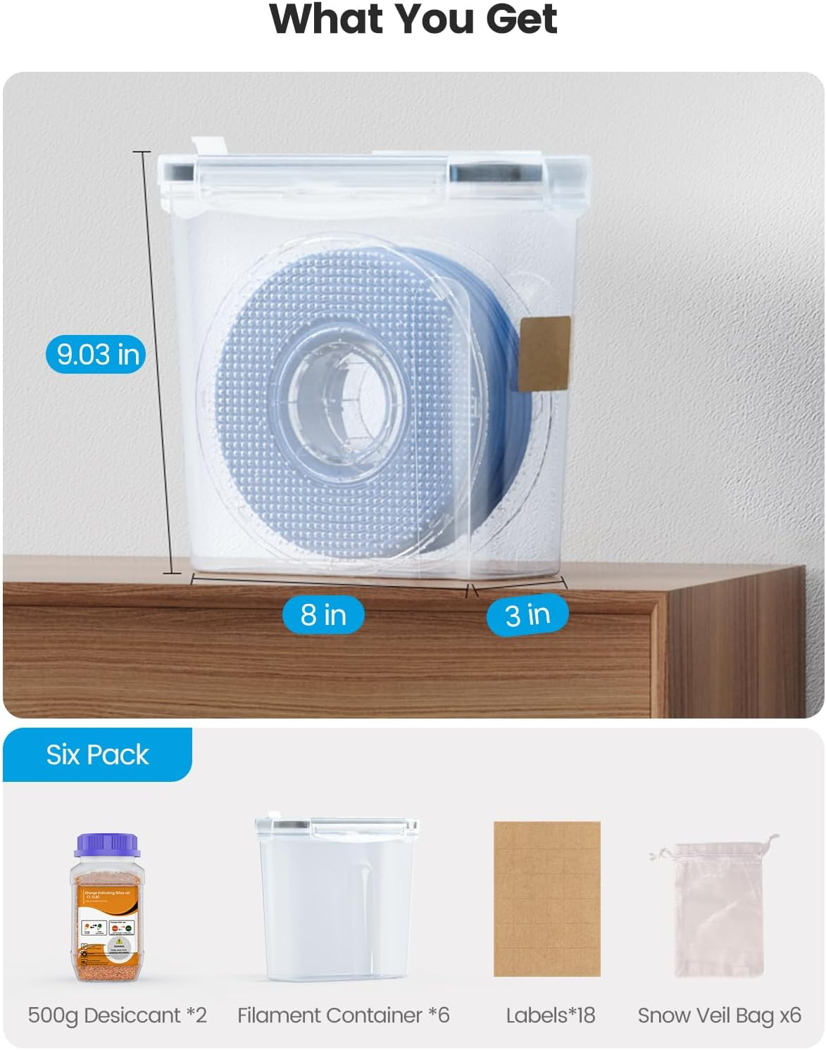 YOOPAI Filament Storage Box - Pack of 6 Filament Containers for 3D Printing Filament Sealing and Protection - Portable Storage with Desiccant and Labels, Waterproof and Dustproof 6.0 L image number 1