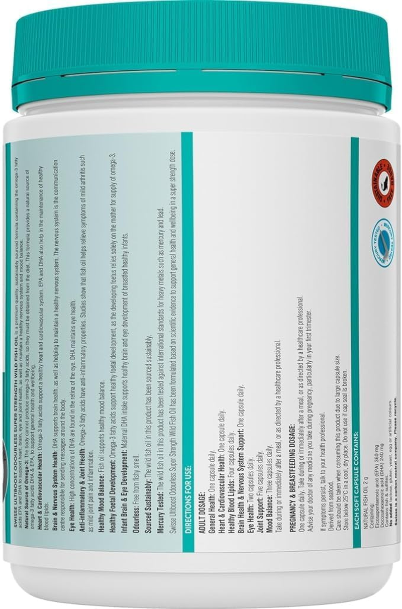 Swisse Ultiboost Odourless Super Strength Wild Fish Oil 200 Capsules image number 1