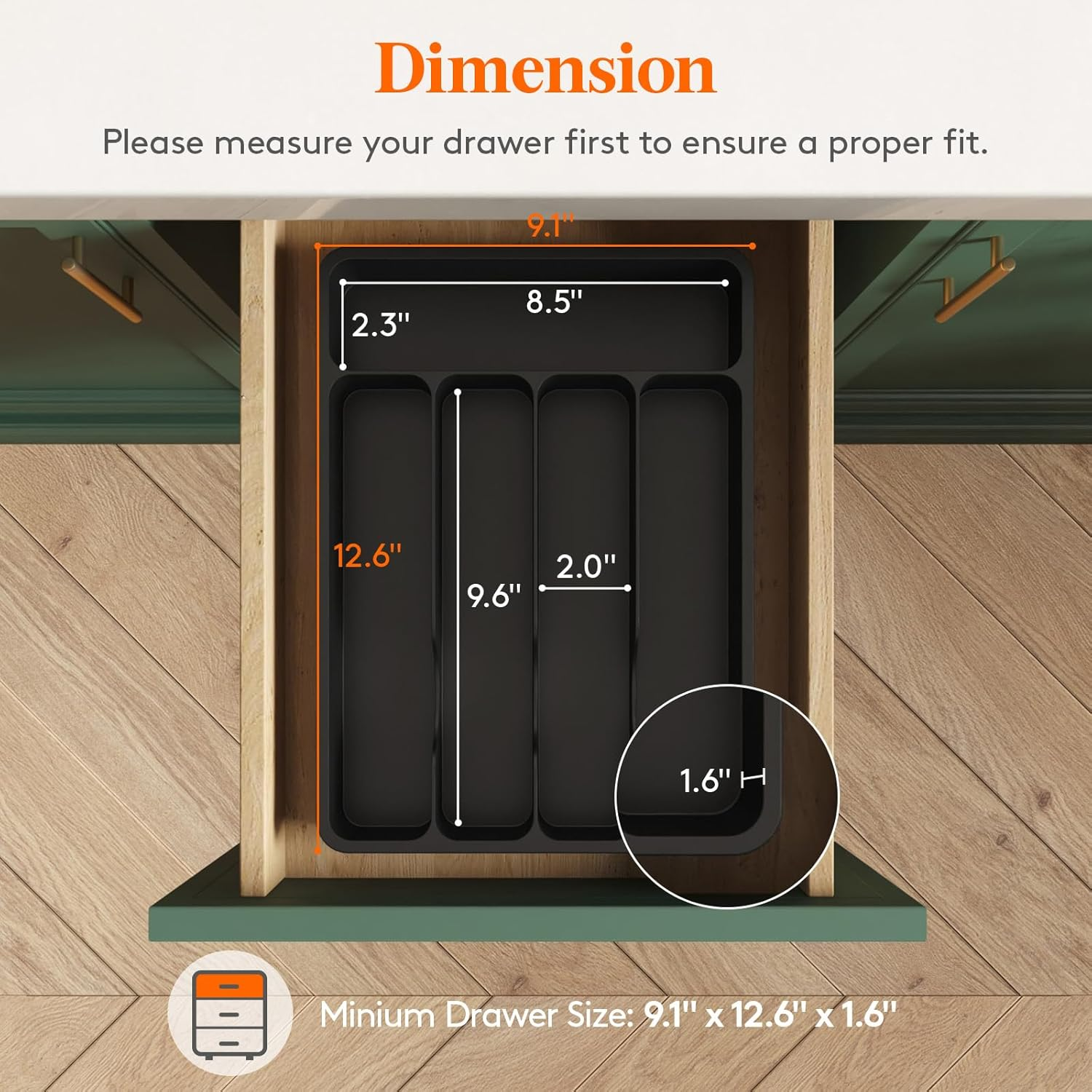 Lifewit Silverware Drawer Organizer Tray, Plastic Cutlery Storage for Kitchen Drawer, Flatware and Utensil Holder Divider for Spoons Forks Knives Tableware, 5 Compartment, Black image number 5