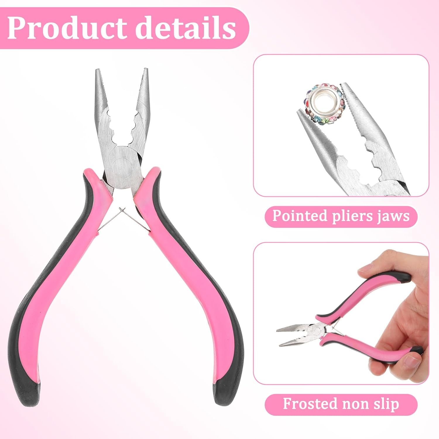 3 Holes Hair Extension Pliers Mini Plier for Micro Nano Ring Hair Extensions Opener and Removal Tool, Pink image number 5