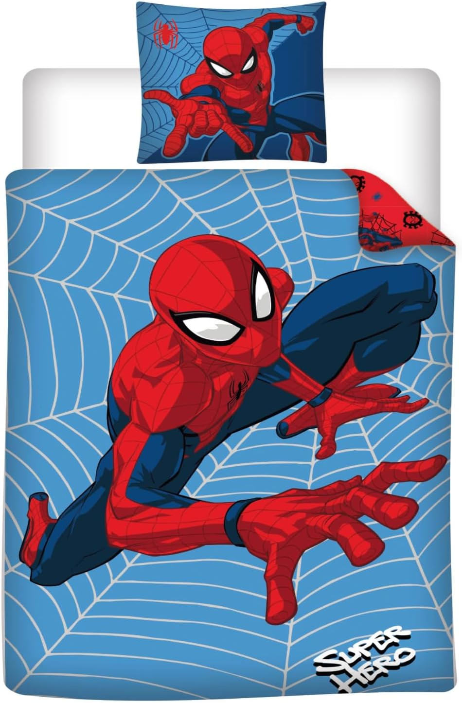 Marvel Spiderman Super Hero 100% Cotton Children'S Bedding Set, 135 X 200 Cm, Single Bed Size, Duvet Cover + Pillowcase 80 X 80 Cm