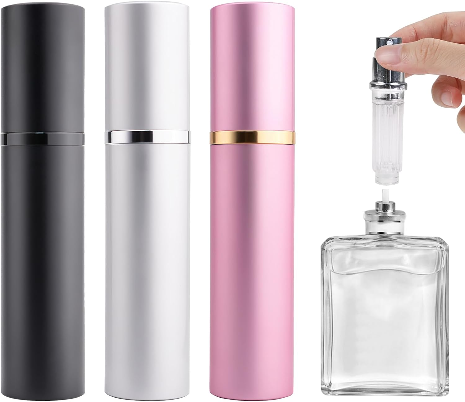 3 Pcs Travel Perfume Refillable Bottle Atomiser, 5ML Leakproof Portable Perfume Atomiser with Bottom Pump, Refillable Mini Fragrance Spray Bottle for Women & Men Travel (3 Colors) image number 3