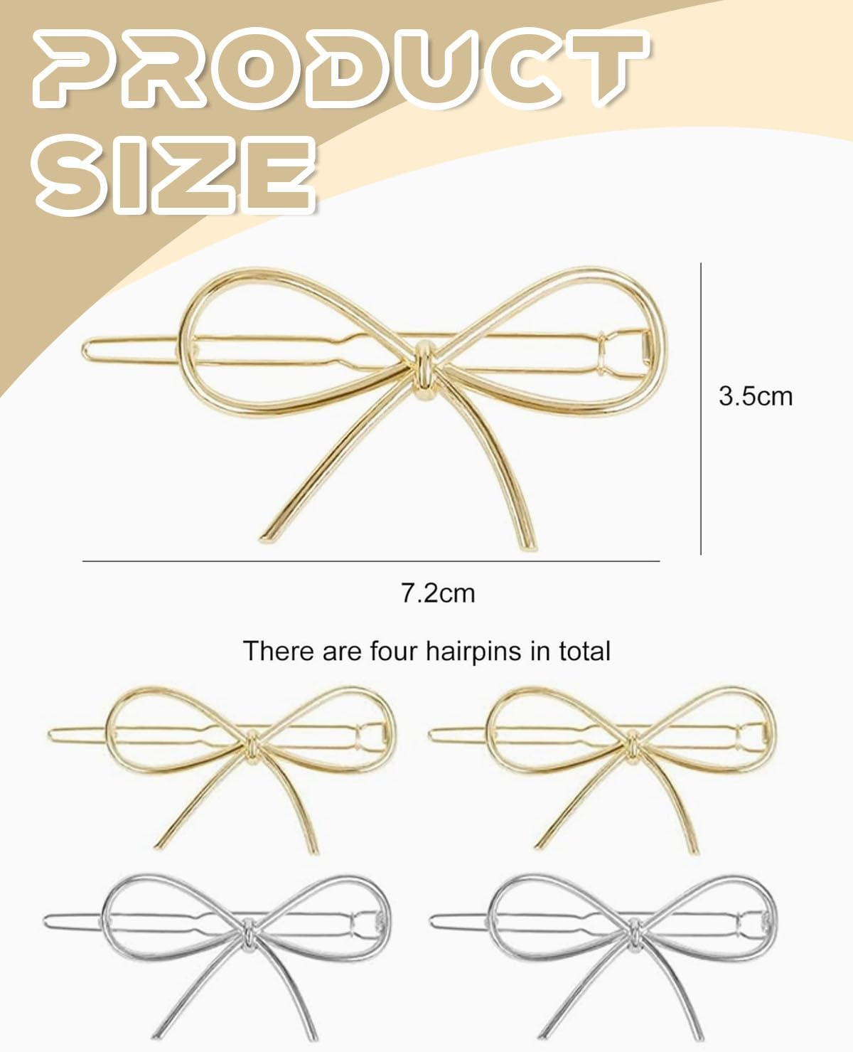 BPTRKOM Pack of 4 Hair Clips Bow - Hair Clips with Metal Bow for Women and Girls, Chic, Simple, Fashionable, Hair Clips Women'S Metal Retro for Wedding Party Girls (Gold, Silver) image number 4