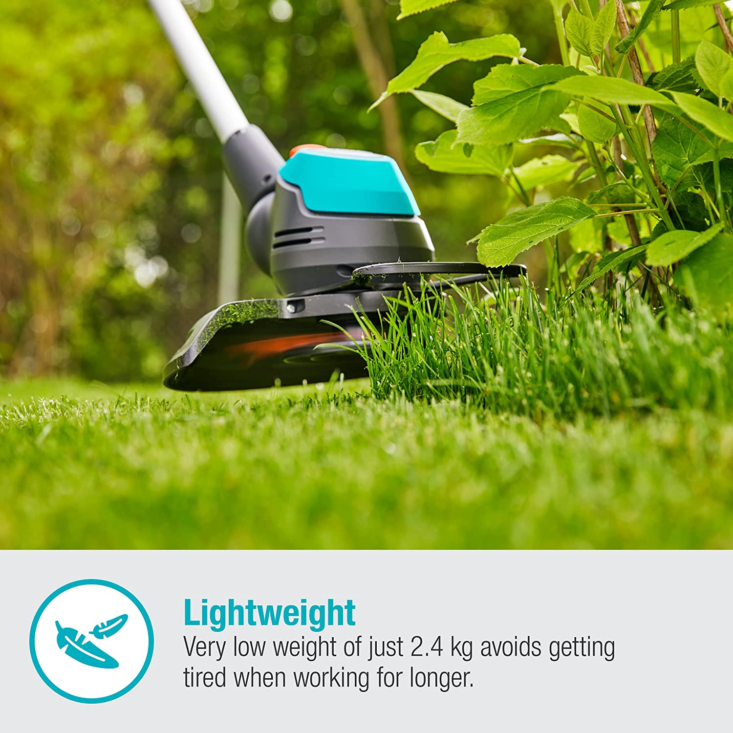 Gardena Battery Trimmer Easycut 23/18V P4A - 2.5Ah Battery and Charger Included, Silver/Black/Turquoise/Orange (14700-52) image number 5