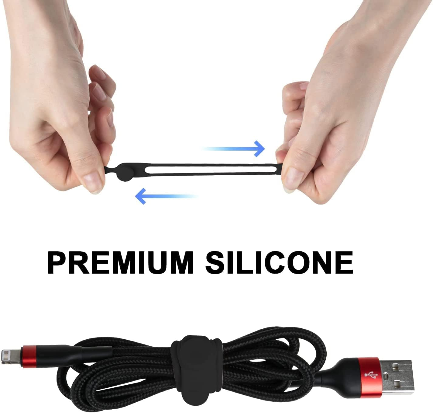 Cable Ties, Silicone Cable Straps Wire Organiser for Earphone, Phone Charger, Mouse, Audio, Computer, Reusable Fastening Cable Ties Cord Organizer in Home, Office, Kitchen, School(Black), Pack of 10 image number 3