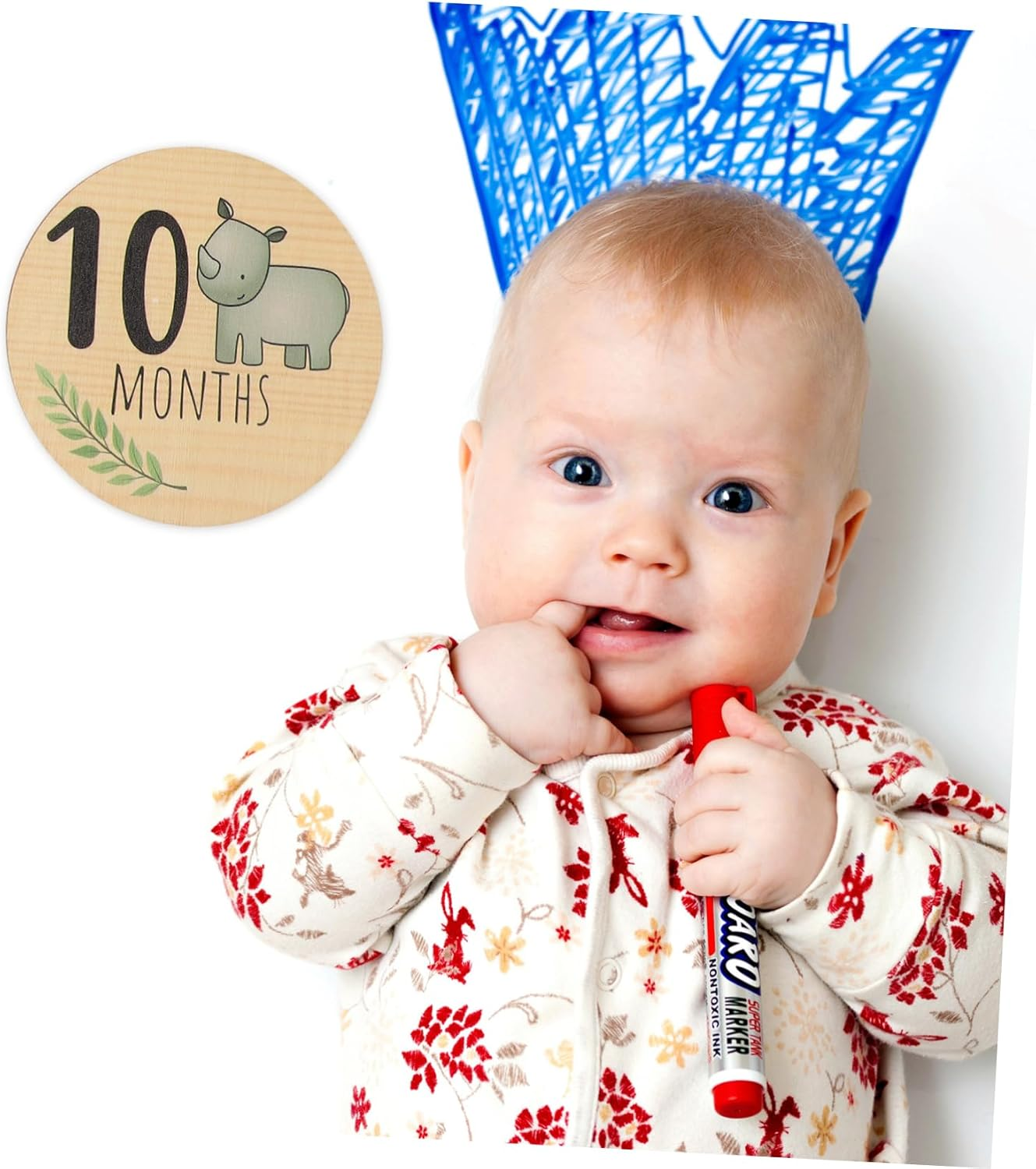 Sosoport 7Pcs Wooden Milestone Signs Newborn Name Sign Monthly Milestone Cards Birth Announcement Photo Props for Nursery Decor image number 1