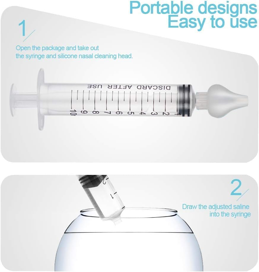 Syringe Nasal Irrigator, Professional Baby Nasal Irrigator Portable Infant Nose Cleaner Rinsing Device Fast All Natural Relief-Nasal Irrigation/Nasal Spray/Nasal Hygiene (2 Pieces) image number 3