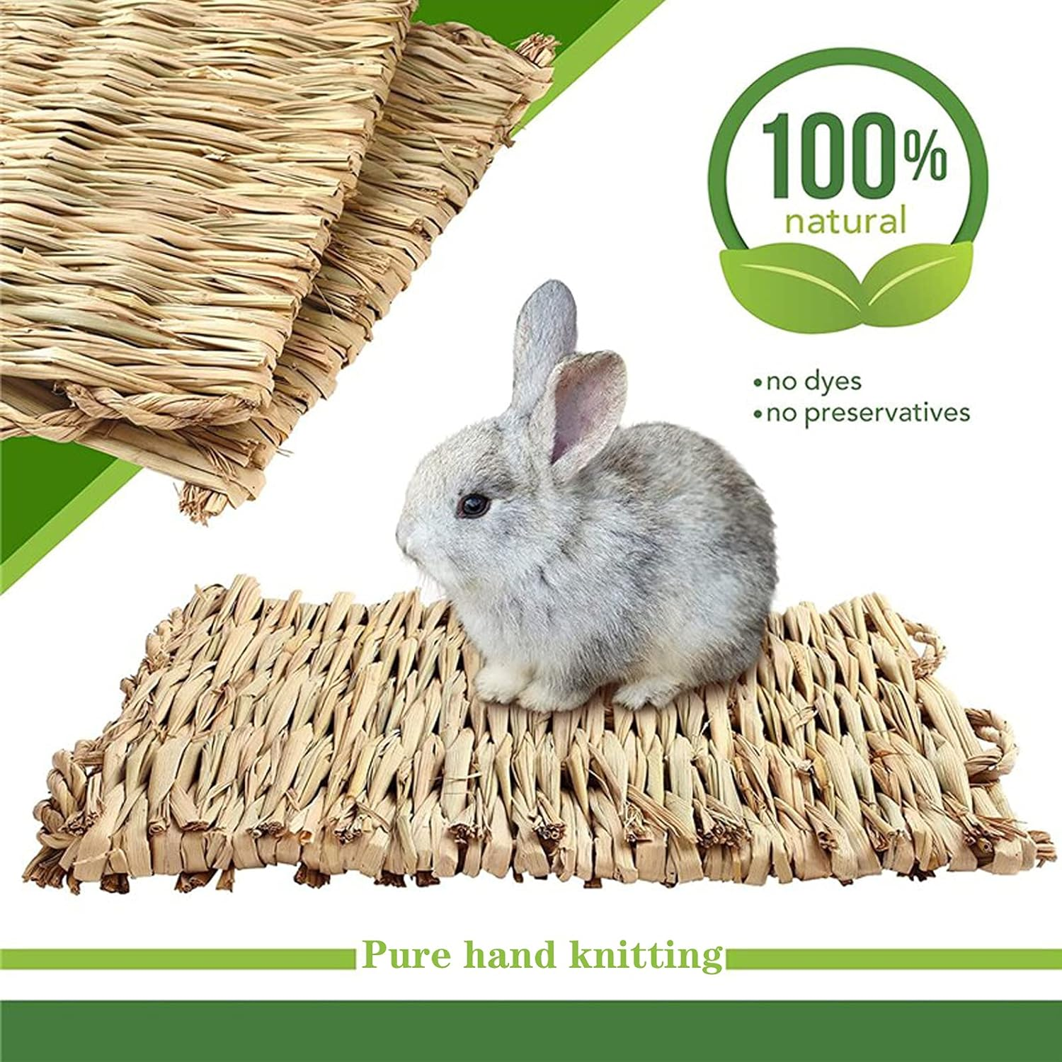 Kathson 8 PCS Bunny Grass Mat Natural Woven Pet Bed Nest Mats Rabbits Chew Toys for Hamsters Parrot Rabbits Hedgehog Guinea Pig Bunny and Other Small Animals image number 3