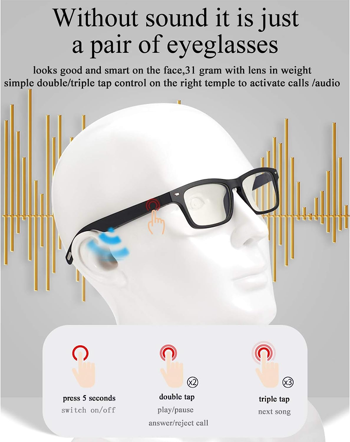 Smart Audio Glasses,Smart Audio Glasses Wirelessly BT Music Glasses Music & Hands-Free Calling Polarized Eyeglasses Frame with Microphone for Men Women