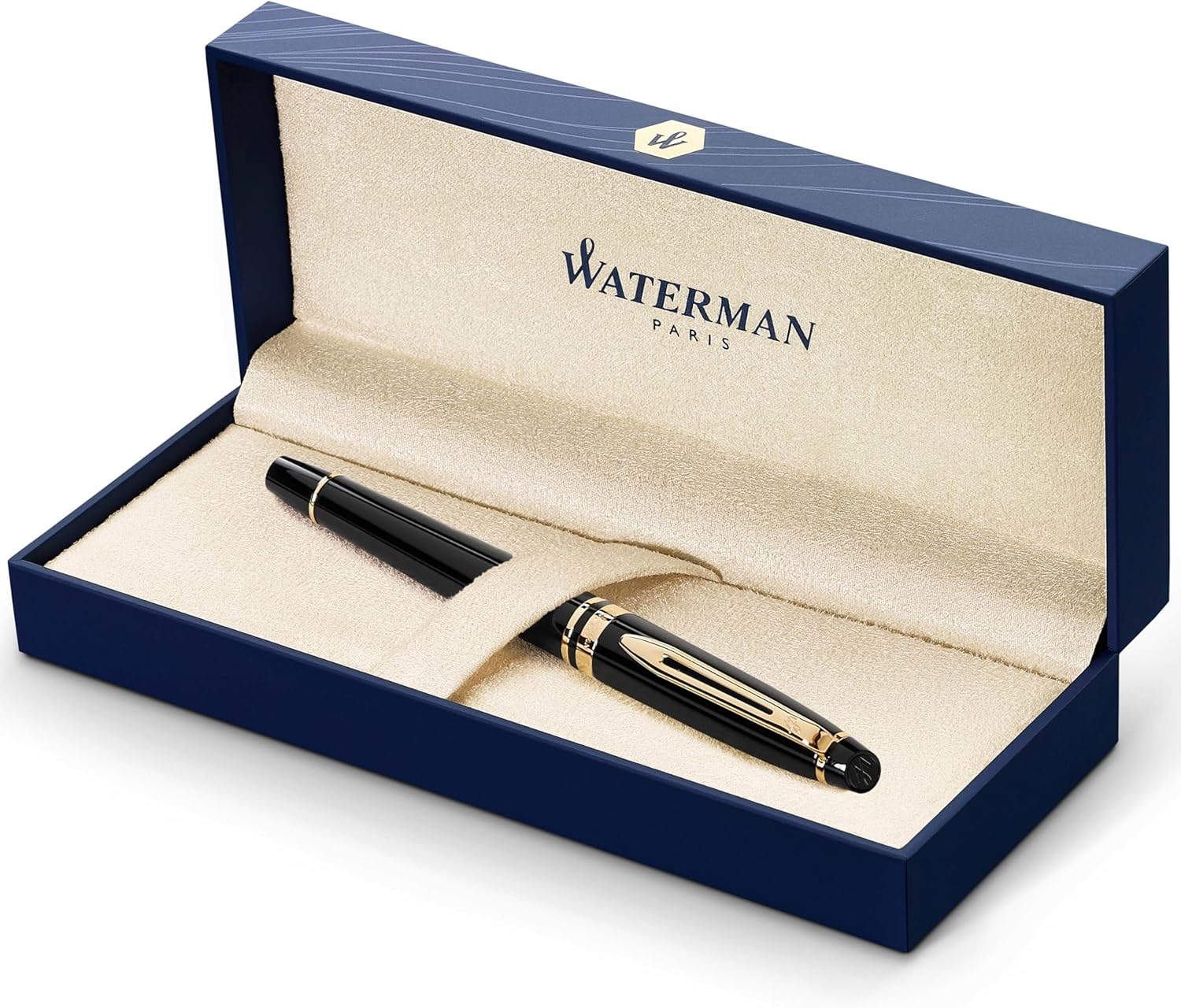 Waterman Expert Fountain Pen | Gloss Black with 23K Gold Trim | Medium Nib | Gift Box