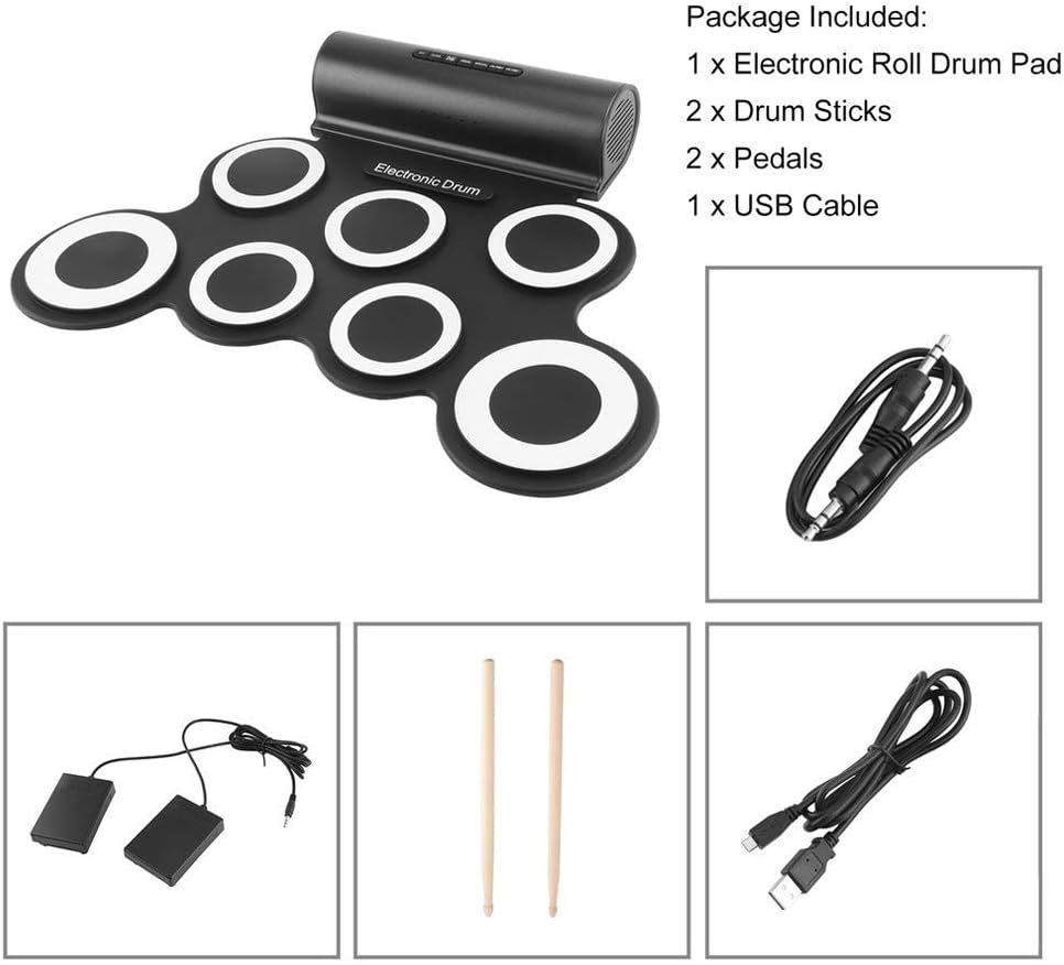 Origlam Electronic Drum Pad, Electronic Drum Set, Built-In Speaker, Digital Roll-Up Drum Practice Kit, 7 Pads Foot Pedals Touch Sensitive Drum Kit, Best Christmas Birthday (Green) image number 5