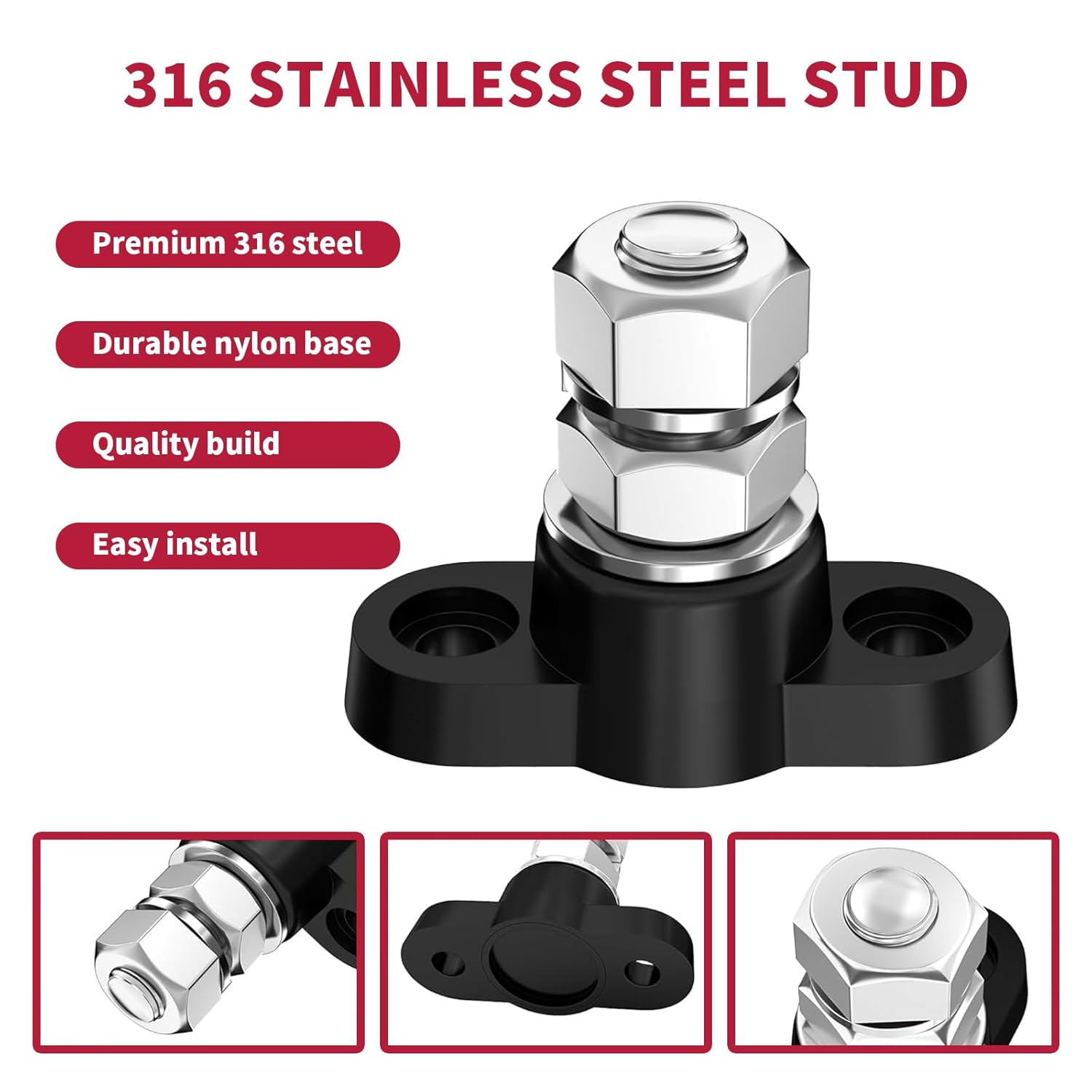 2Pcs Red & Black M10 3/8 Battery Post Junction Block, 12V 24V Power Distribution Block for Car, RV, Boat & Marine, Heavy-Duty Corrosion-Resistant Terminal Studs image number 5