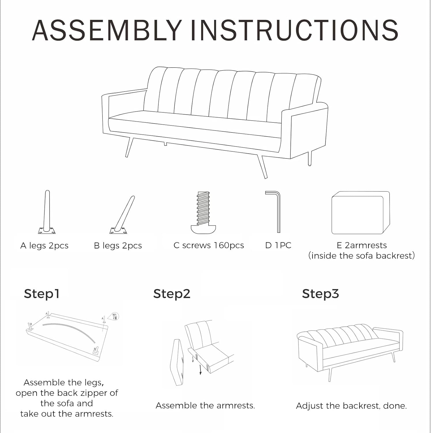 LEVEDE 3 Seater Sofa Bed Convertible, Velvet Loveseat Sofa Couch, Recliner Sofa Lounge with 3 Adjustable Backrest Positions, Spare Bed for Guest, Load up to 220Kg (197Cm, Blue) image number 3