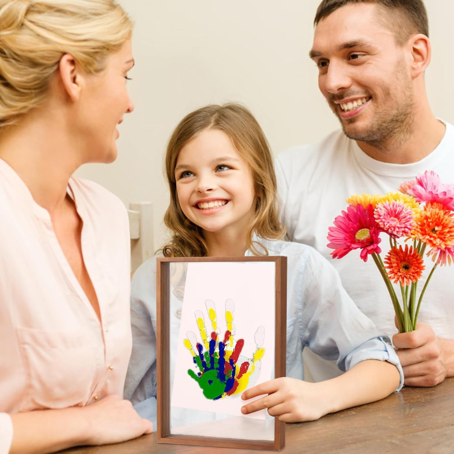 Family Handprint Kit,Handprint Craft Keepsake | Transparent Photo Frame Hangable Home Desk Ornament for Baby Shower Nursery - White image number 7