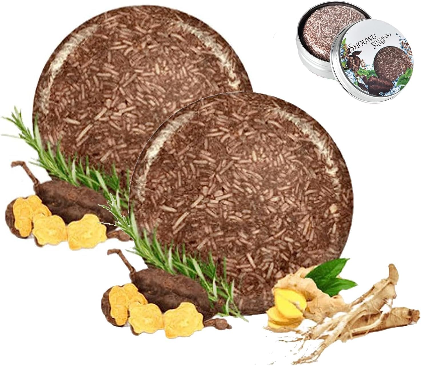 2Pcs Earth Toner Darkening Shampoo Bar,Mane Gray Reverse Shampoo Bar,Hair Darkening Shampoo Bar,Natural Organic Polygonum Multiflorum Shampoo Bar image number 5