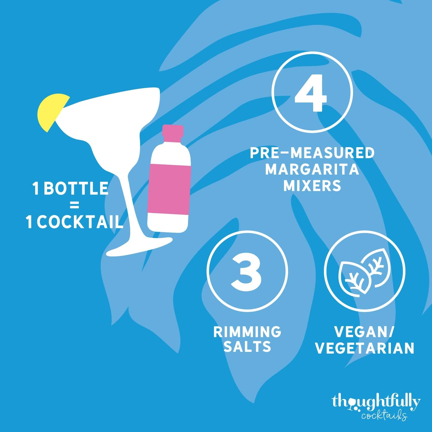 Thoughtfully Cocktails, Margarita Cocktail Therapy Gift Set, Margarita Mixer Set Includes 4 Margarita Cocktail Mixers and 3 Salt Rimmer Flavors, Set of 7 (Contains NO Alcohol) image number 6