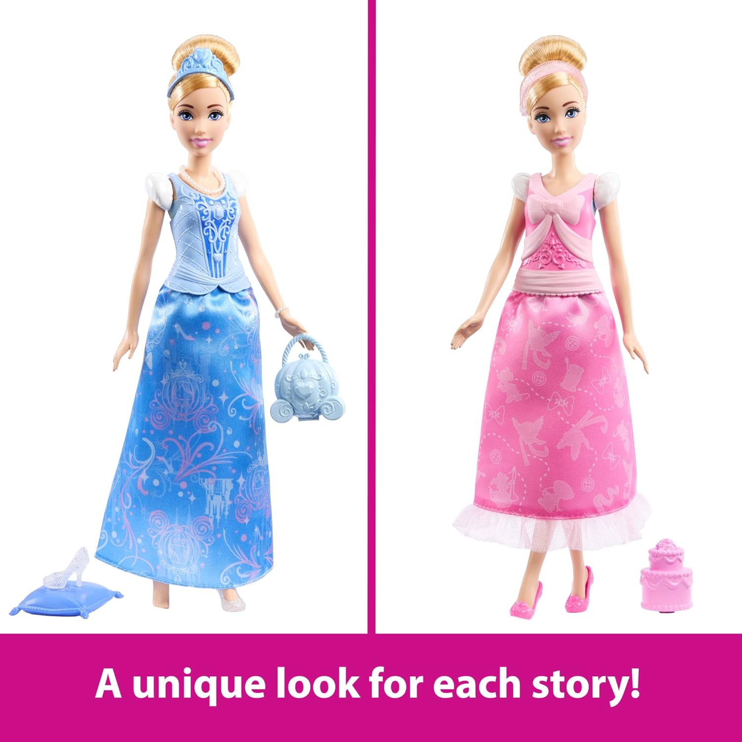 Mattel Disney Princess Toys, Cinderella Fashion Doll with 2 Looks, 9 Accessories, 2 Snap-On Bodices & 2 Skirts, 2-In-1 Stories Inspired by Disney Movie image number 5