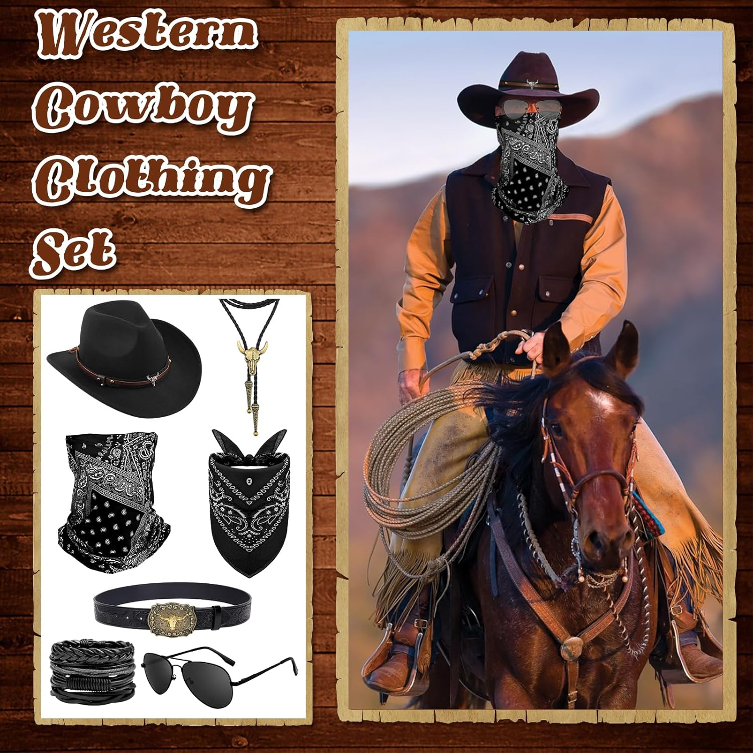 Cowboy Costume Outfit for Men Women image number 5