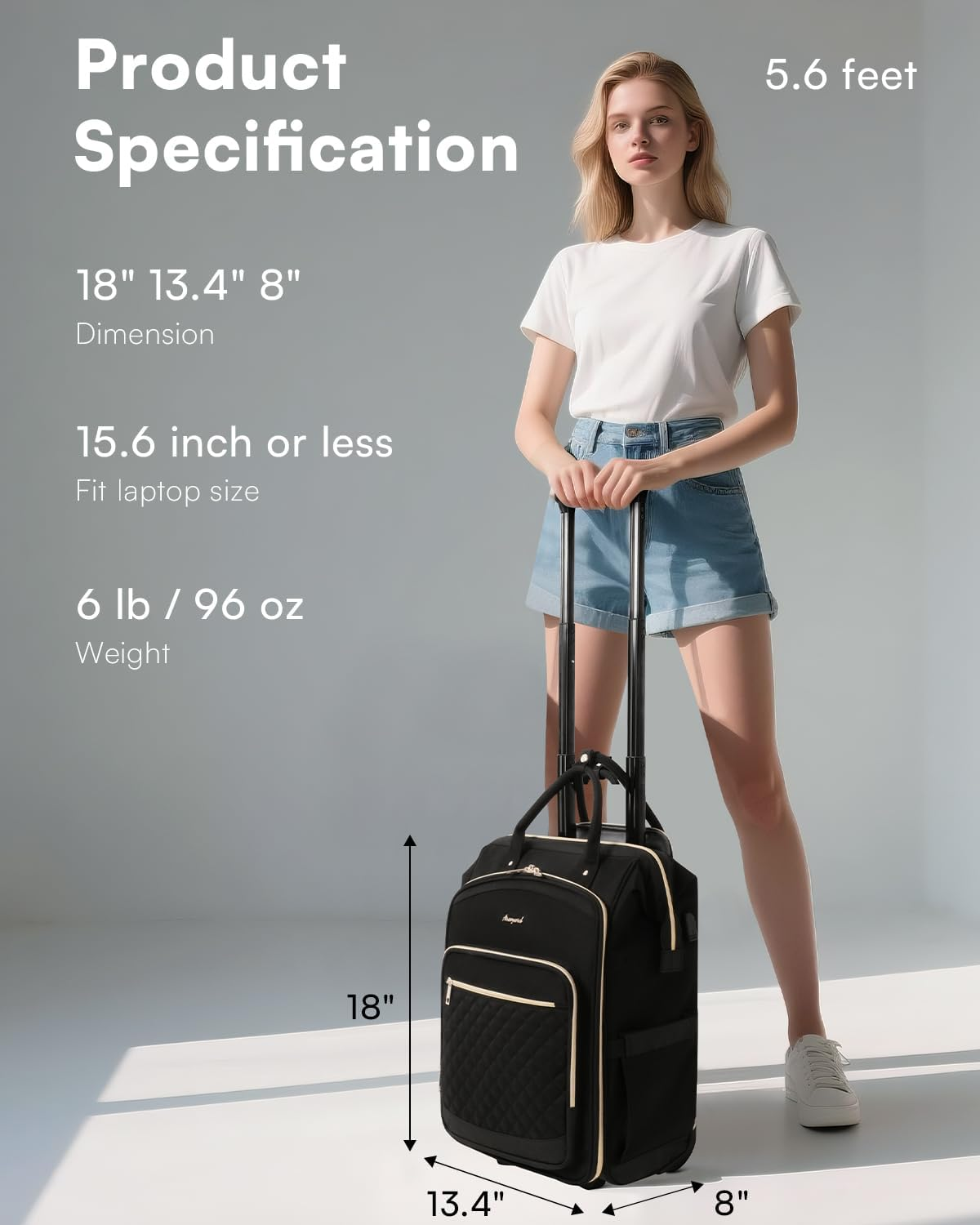 Arcoyard Rolling Backpack for Women, 16 Inch Travel Backpack with Wheels, Vertical Storage Wheeled Laptop Backpack - Grey Brown image number 7