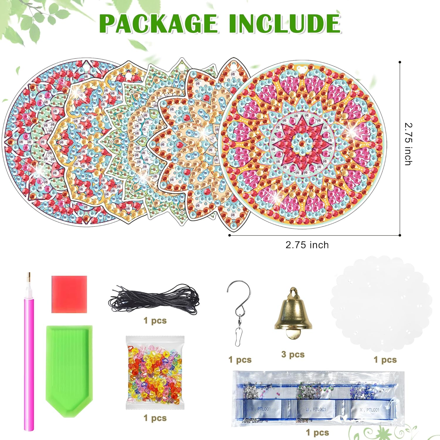 Vcekract Diamond Painting Wind Chimes, Mandala Diamond Art Kits for Adults, Double Sided Diamond Art Wind Chimes, Diamond Painting Crafts for Garden Decor image number 2