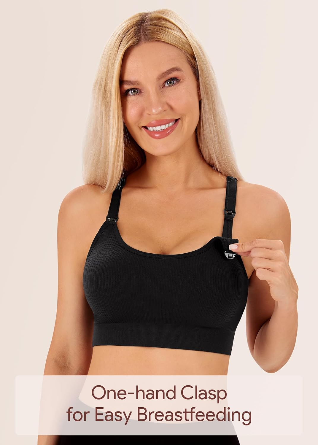 Angelhood Nursing Bras for Breastfeeding, Ribbed Nursing Sports Bra Yoga Maternity Bras Pregnancy Sleep Bralette image number 5