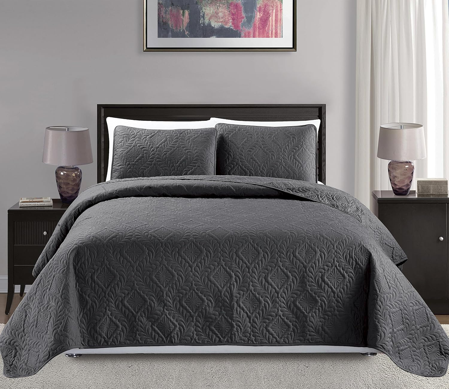 Mk Collection King/California King over Size 118X106 3 Pc Diamond Bedspread Bed-Cover Embossed Solid Turquoise New image number 2