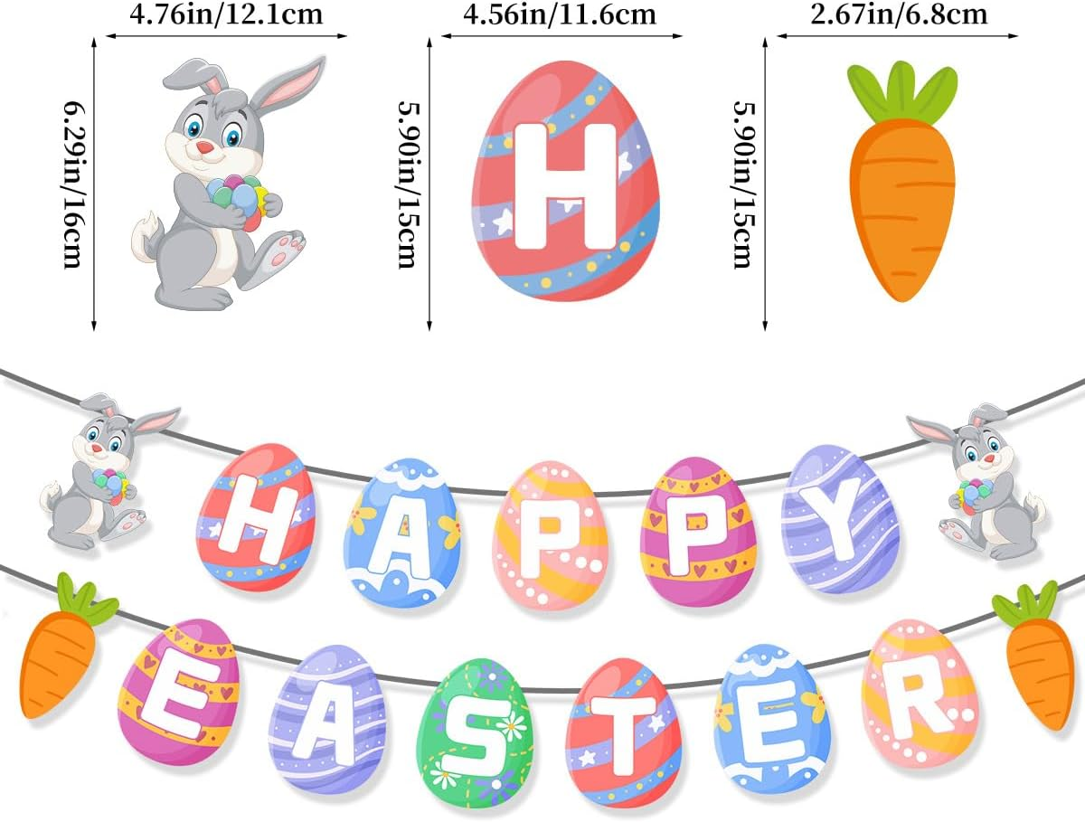 Happy Easter Banner Felt Garland Easter Decorations Egg Themed Party Decor for Home Office Mantle Fireplace Classroom Wall Tree
