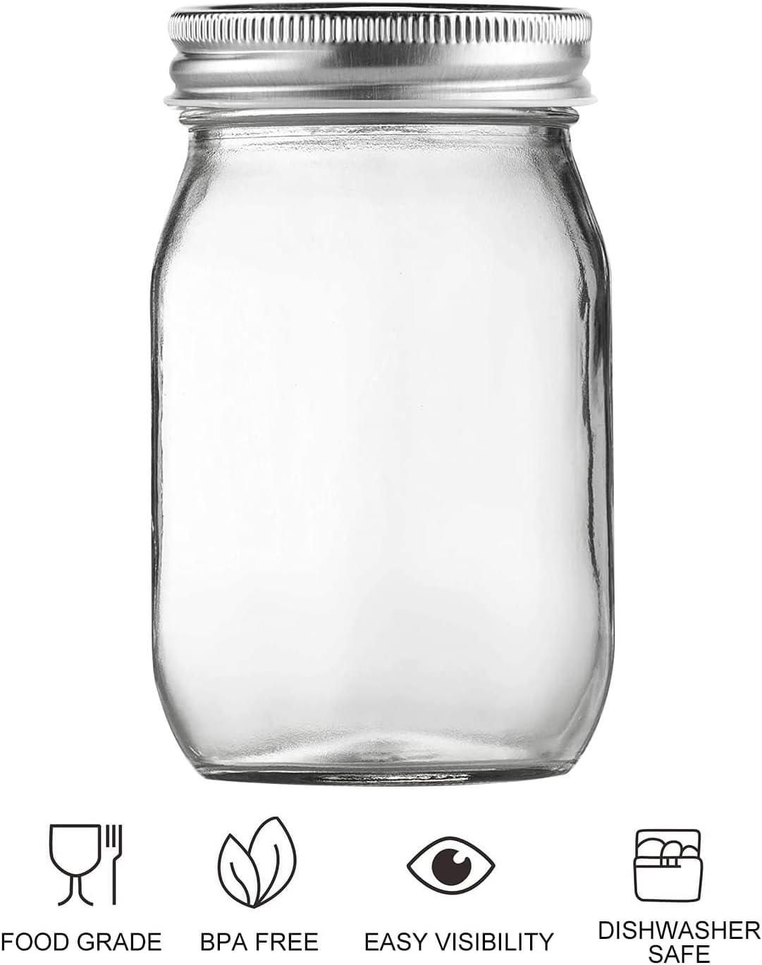 BEWAVE Glass Mason Jars, 16Oz Clear Glass Jars with Lids for Sealing, Regular Mouth Canning Jars for Food Storage, Snacks, Candies, DIY Projects, 4 Pcs image number 3