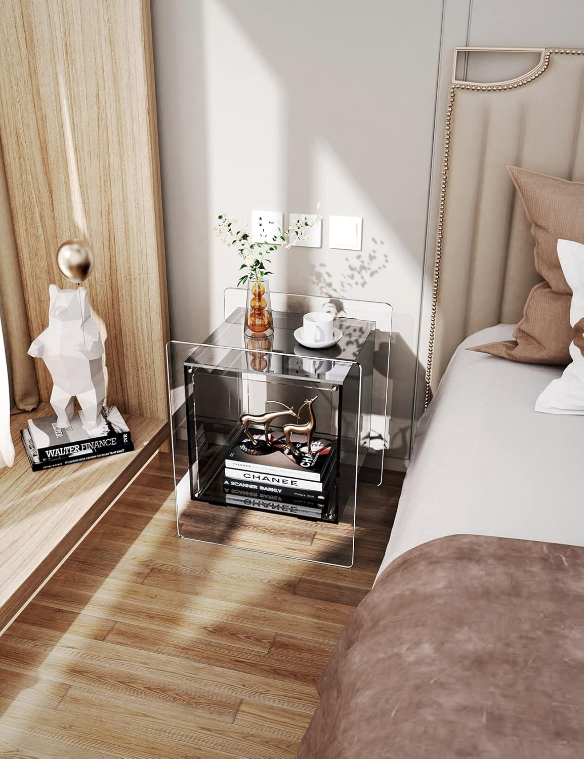 Acrylic Side Table, Nightstand Bedside Table, Record Player Stand, Multifunction Tables, 46 X 40 X 55 Cm (Black) - Green image number 5