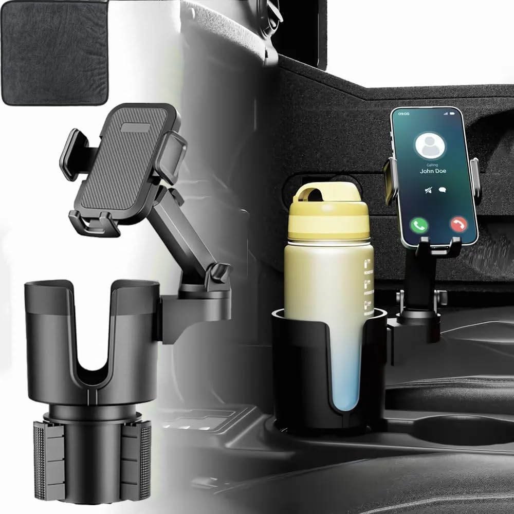 ZANZER Cup Holder Phone Mount, 2 in 1 Universal Phone Mount Expander with Adjustable Cup Holder, Long Arm 360&deg; Rotation Holder for Cars & Smartphones and Microfiber Car Towel image number 4