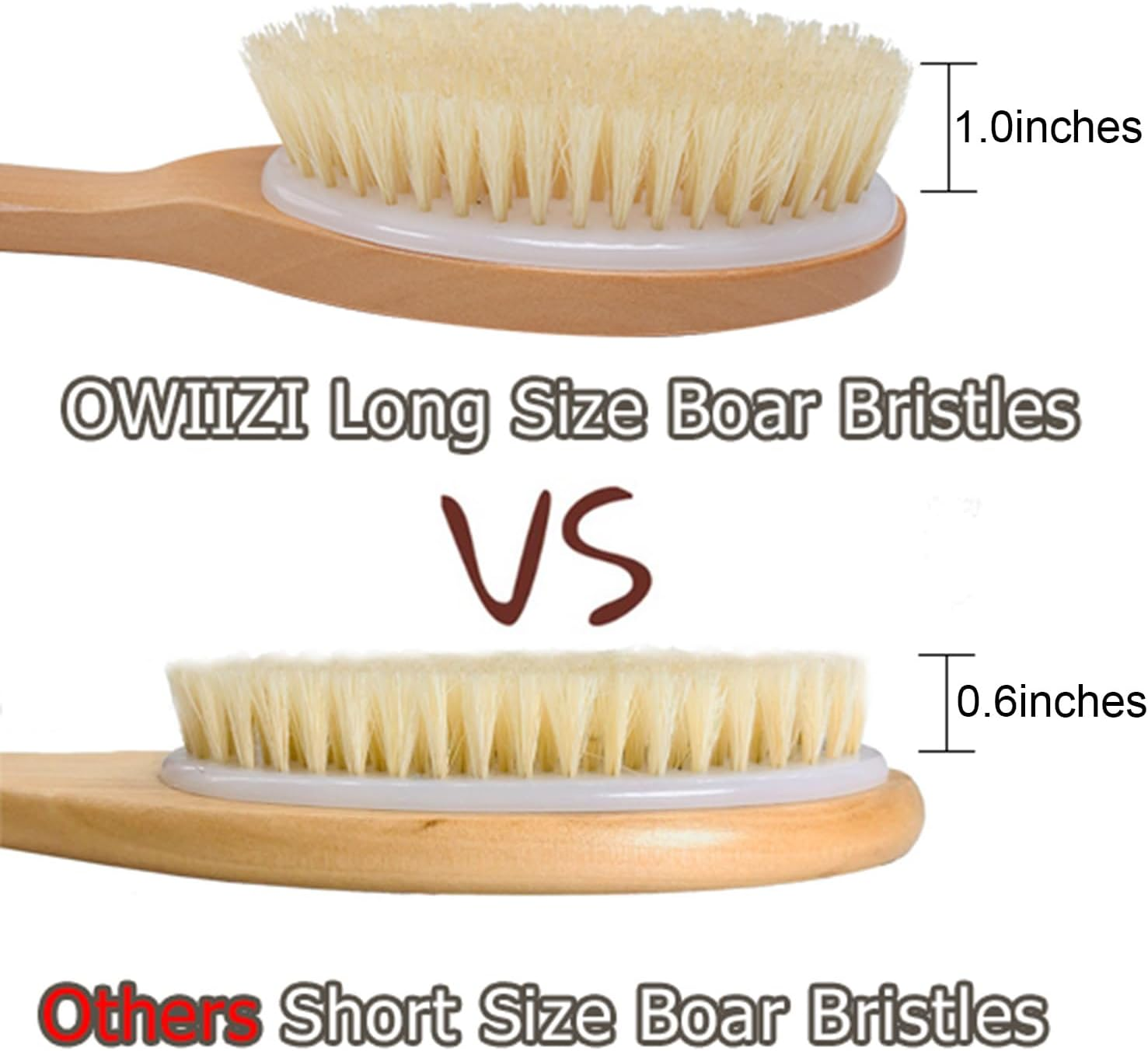 OWIIZI Bath Brushes with Soft and Natural Bristles Antiskid Wooden Long Handle Shower Body Scrubber for Wet or Dry Exfoliating,Back Scrub Deep Cleanse image number 3